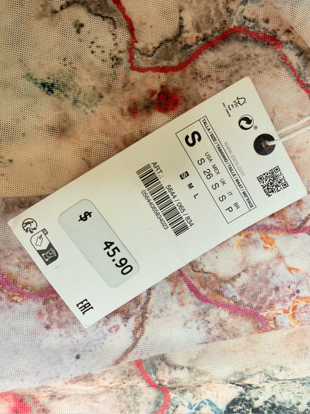 Zara Sheer Mesh Dress with Pink and Cream Floral Accents - Picture 7 of 7